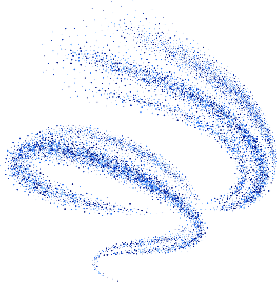 Swirling blue and light blue geometric shapes on a dark green background.