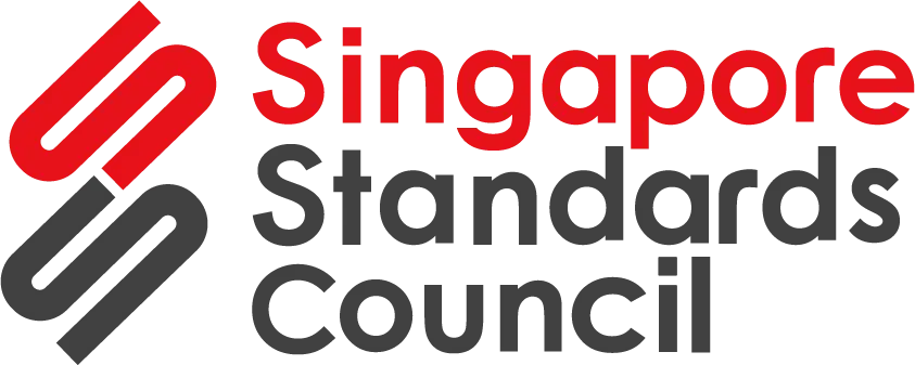 Logo for Singapore Standards Council, featuring a red 'S' shape and text on a dark green background.