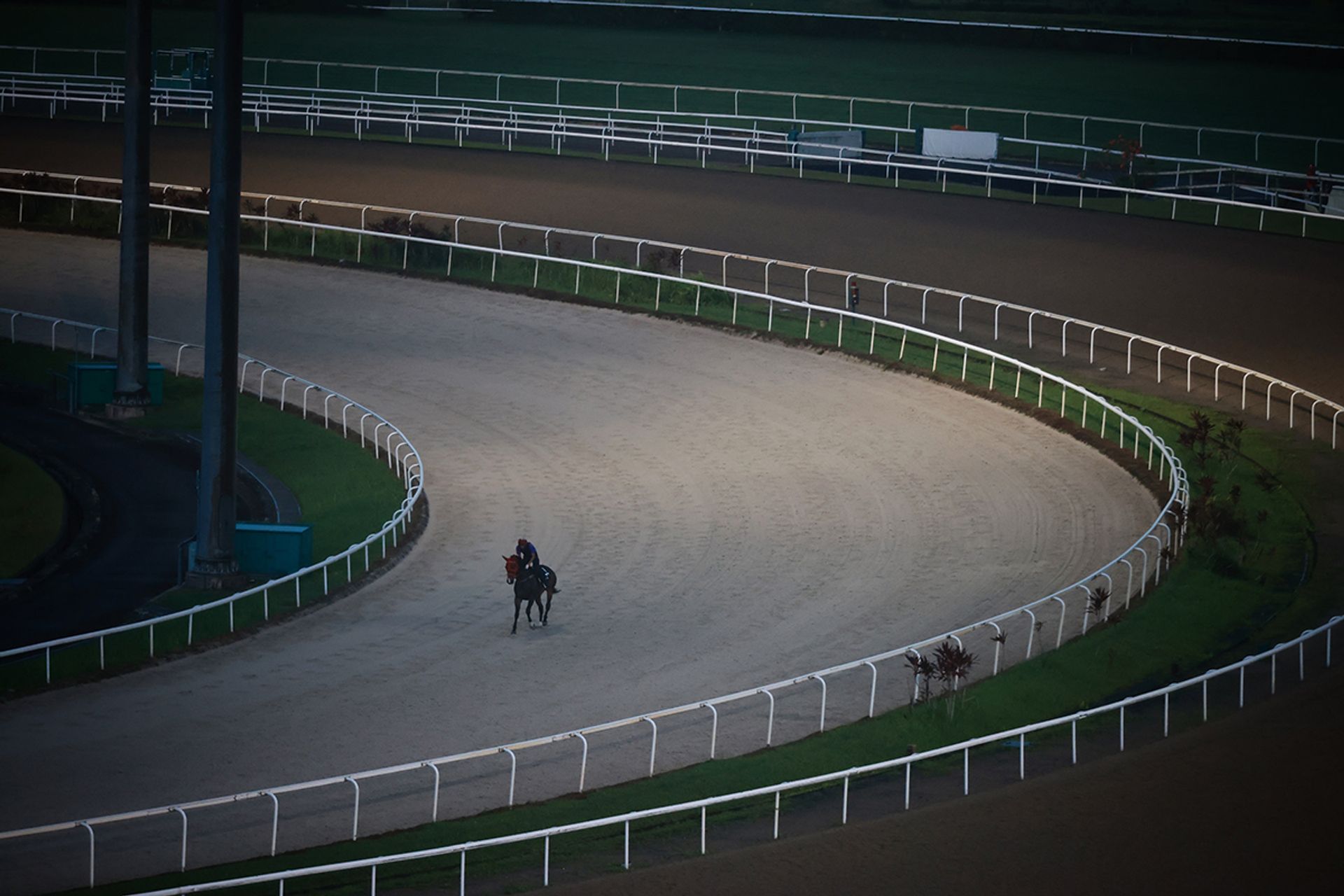 A lone rider putting in the paces during a trackwork session last Tuesday. ST PHOTO: JASON QUAH