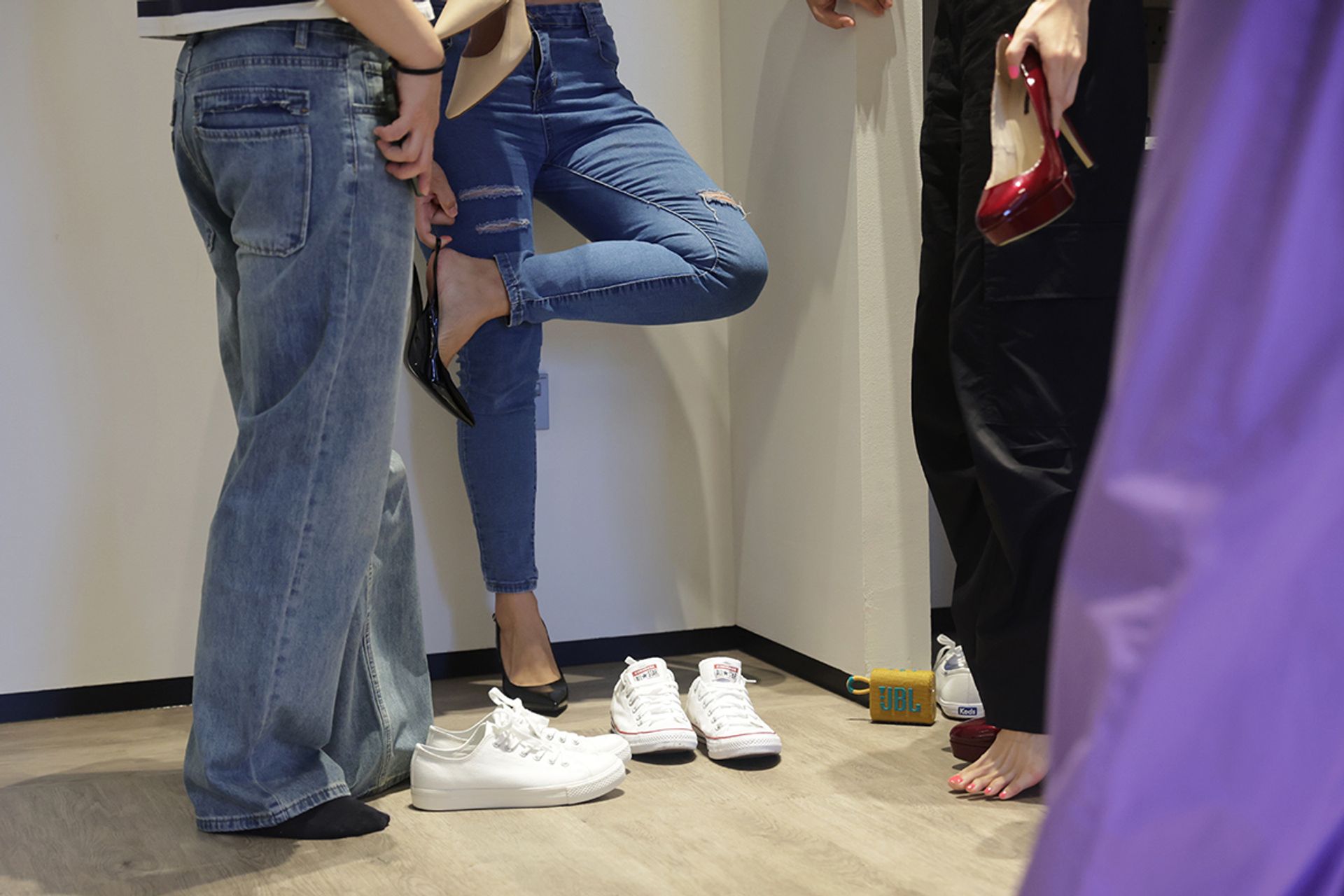 While training for the runway, the amateur models wore heels, but in the end, the show organisers opted for sneakers and flats.