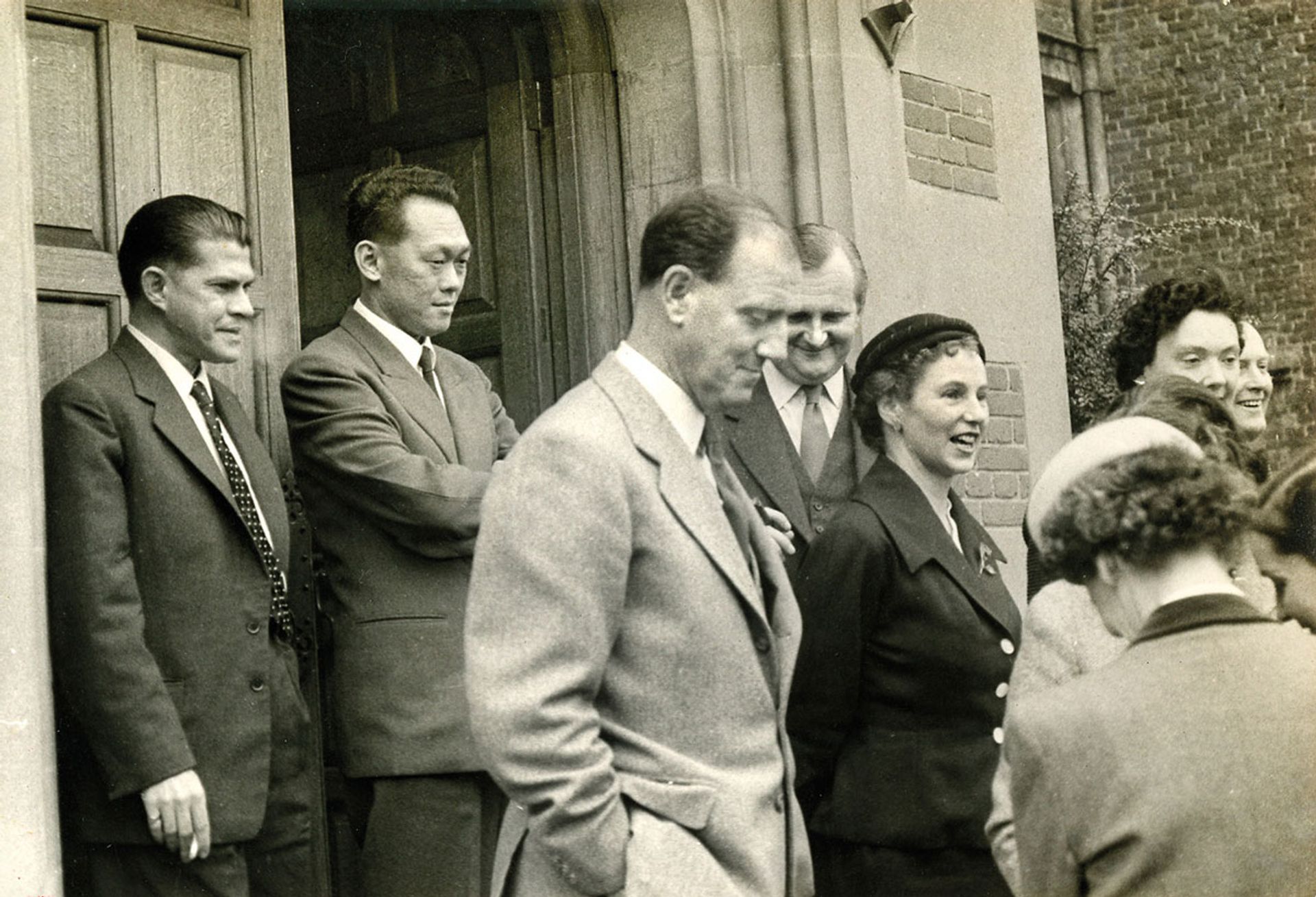 Mr Lee taking a break with British delegates during the second round of talks in London in 1957 to discuss Singapore’s constitutional future. Source: Lee Kuan Yew
