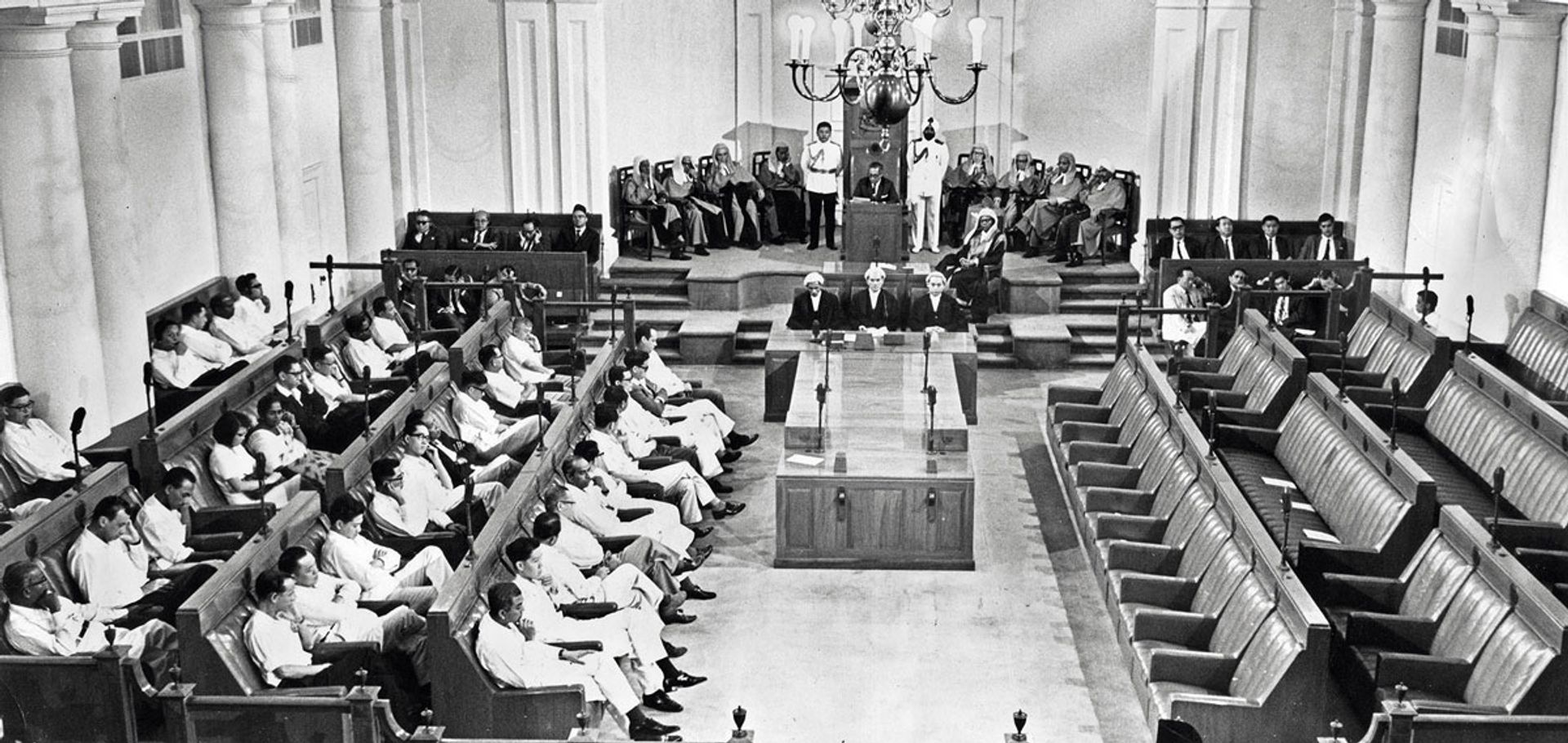 The first Parliament sitting for independent Singapore on Dec 8, 1965. It was boycotted by eight left-wing Barisan Sosialis MPs, who had broken away from the People’s Action Party in 1961 in protest against Singapore’s split from Malaysia. They failed to win public support and all Barisan MPs eventually resigned. This was to give the PAP total control of Parliament until Mr J.B. Jeyaretnam of the Workers’ Party entered Parliament in 1981 as an MP for Anson constituency. Source: The Straits Times