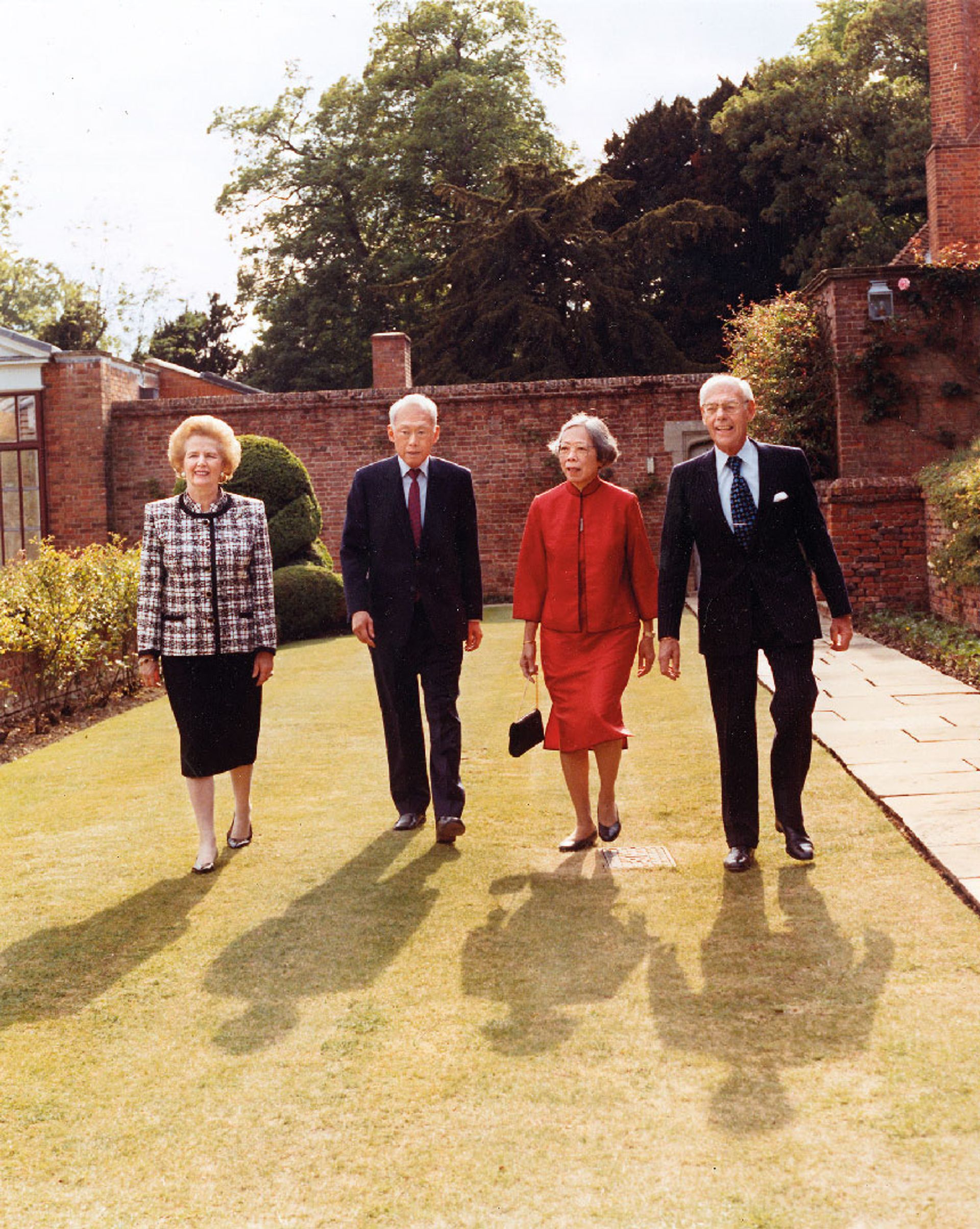 In England to meet good friend and British counterpart Margaret Thatcher in 1990, Mr Lee, accompanied by Mrs Lee, saw the Iron Lady and her husband Denis at her official country retreat, Chequers, before both stepped down from premiership later that year. Source: Lee Kuan Yew