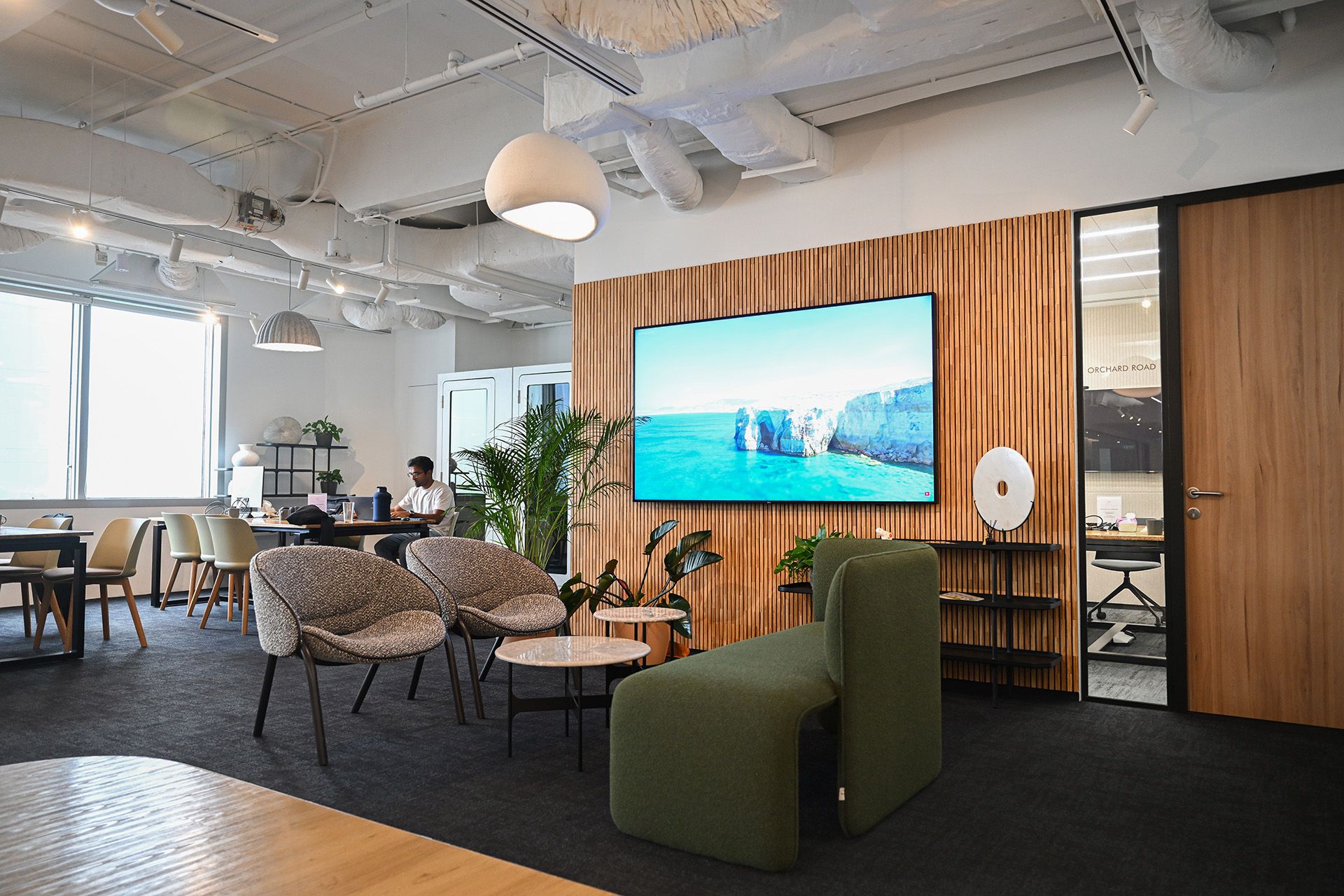 The feature wall inside The Work Boulevard office space in Anson Road is fitted with panels by ChopValue.