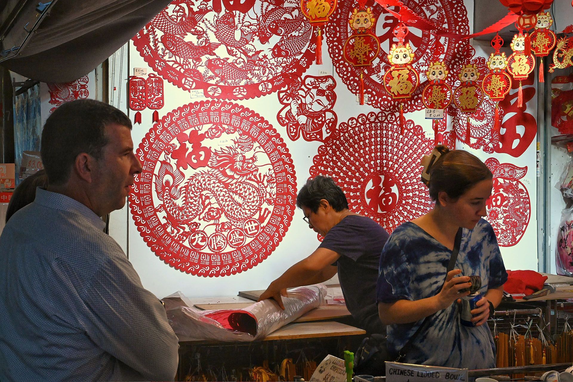 A shop in Chinatown selling decorative Chinese New Year paper cuttings. ST PHOTO: DESMOND WEE