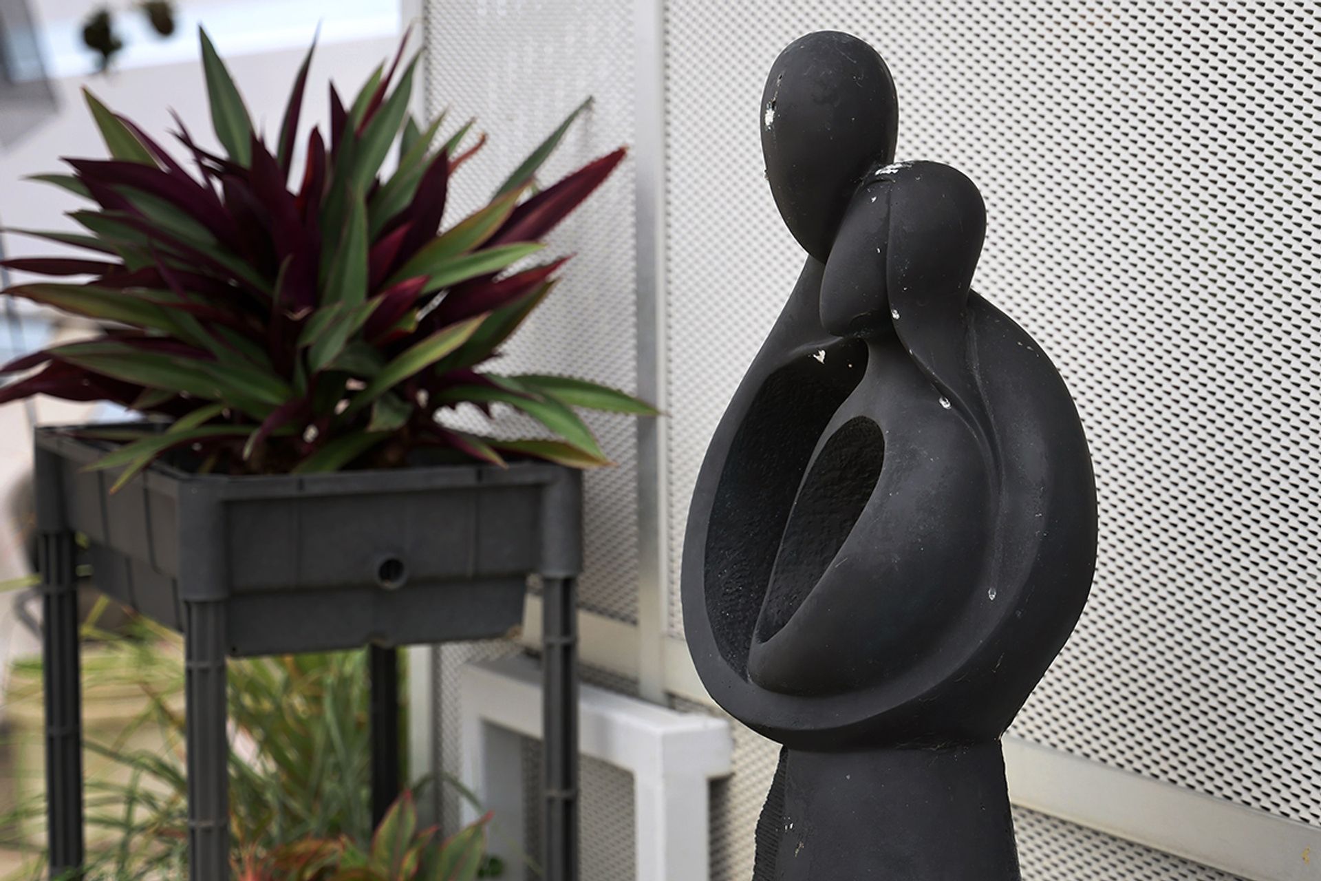 A statue depicting two people in an embrace seen at the farm in March.