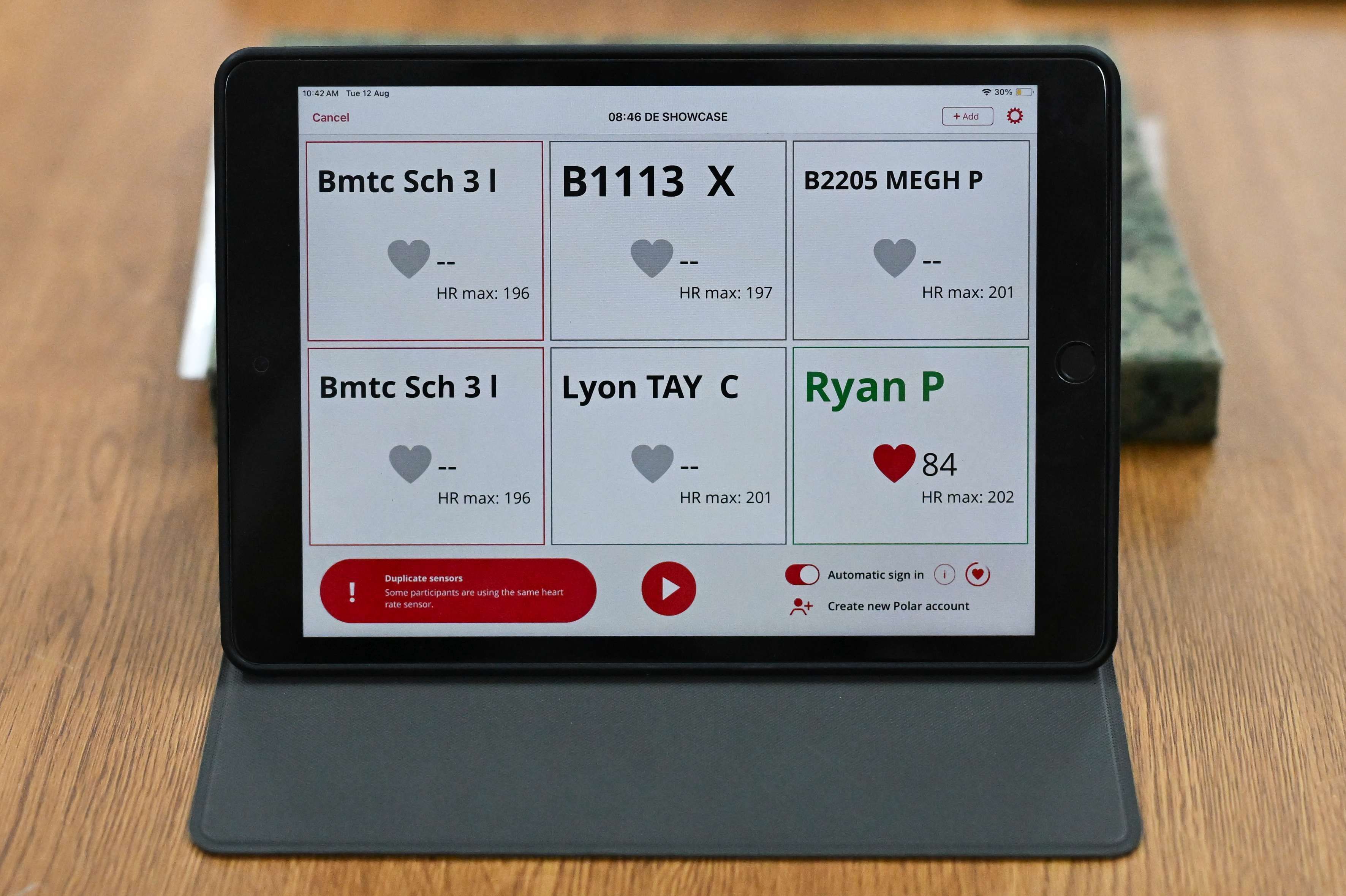 A tablet shows health information at the Basic Military Training Centre in Pulau Tekong.