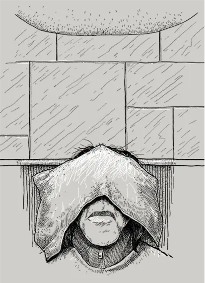 An illustration of Eileen sleeping with a towel covering her eyes at Changi Airport.
