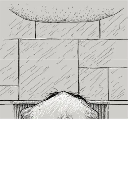 An illustration of Eileen sleeping with a towel covering her eyes at Changi Airport.