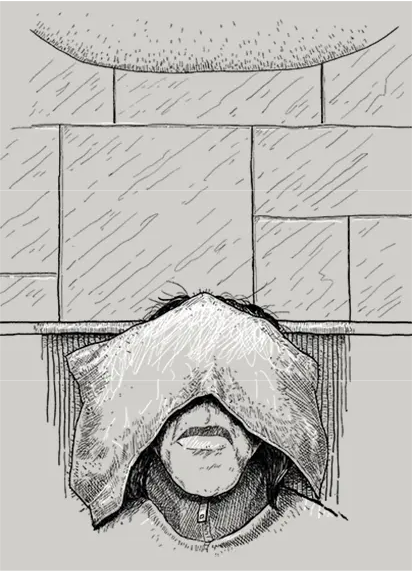 An illustration of Eileen sleeping with a towel covering her eyes at Changi Airport.