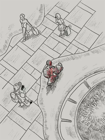 An illustration of Eileen coming to Changi Airport.