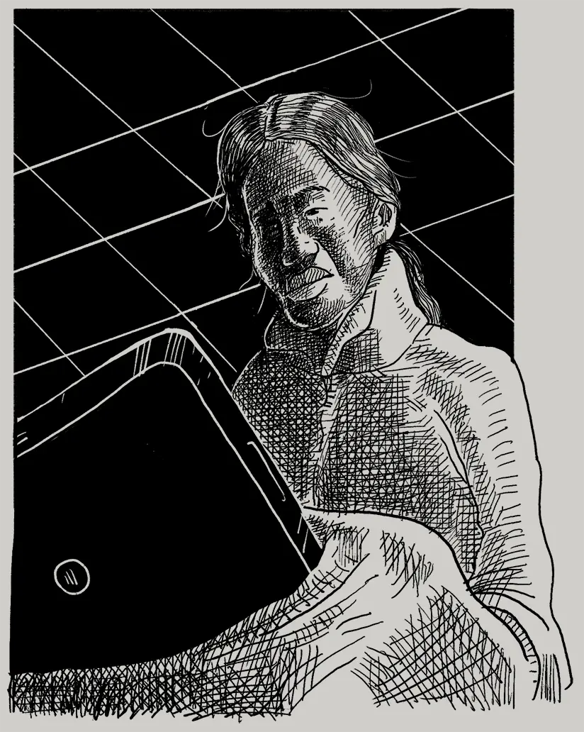 An illustration of Eileen with her mobile phone.