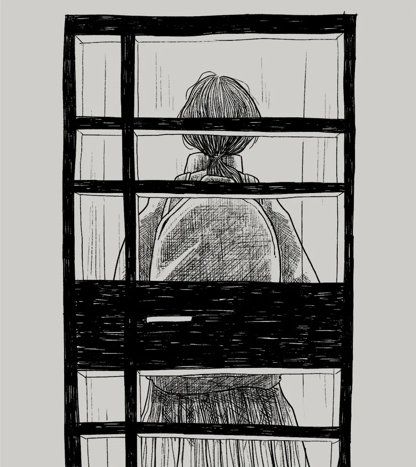 An illustration of Eileen outside of her home.