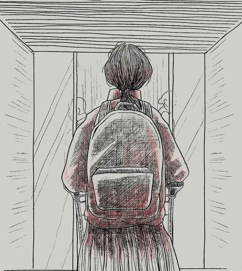 An illustration of Eileen at Changi Airport.