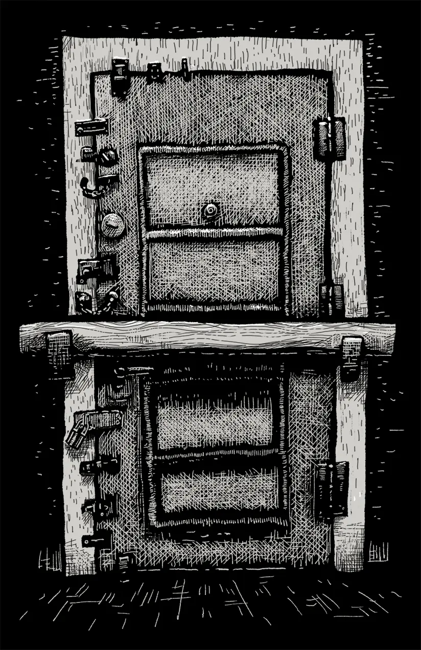 An illustration of Jasmine’s door with multiple locks.
