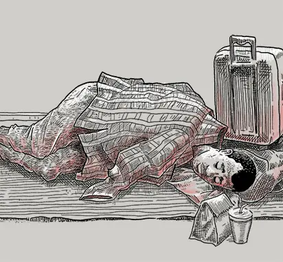 An illustration of Jumaah sleeping on the floor.