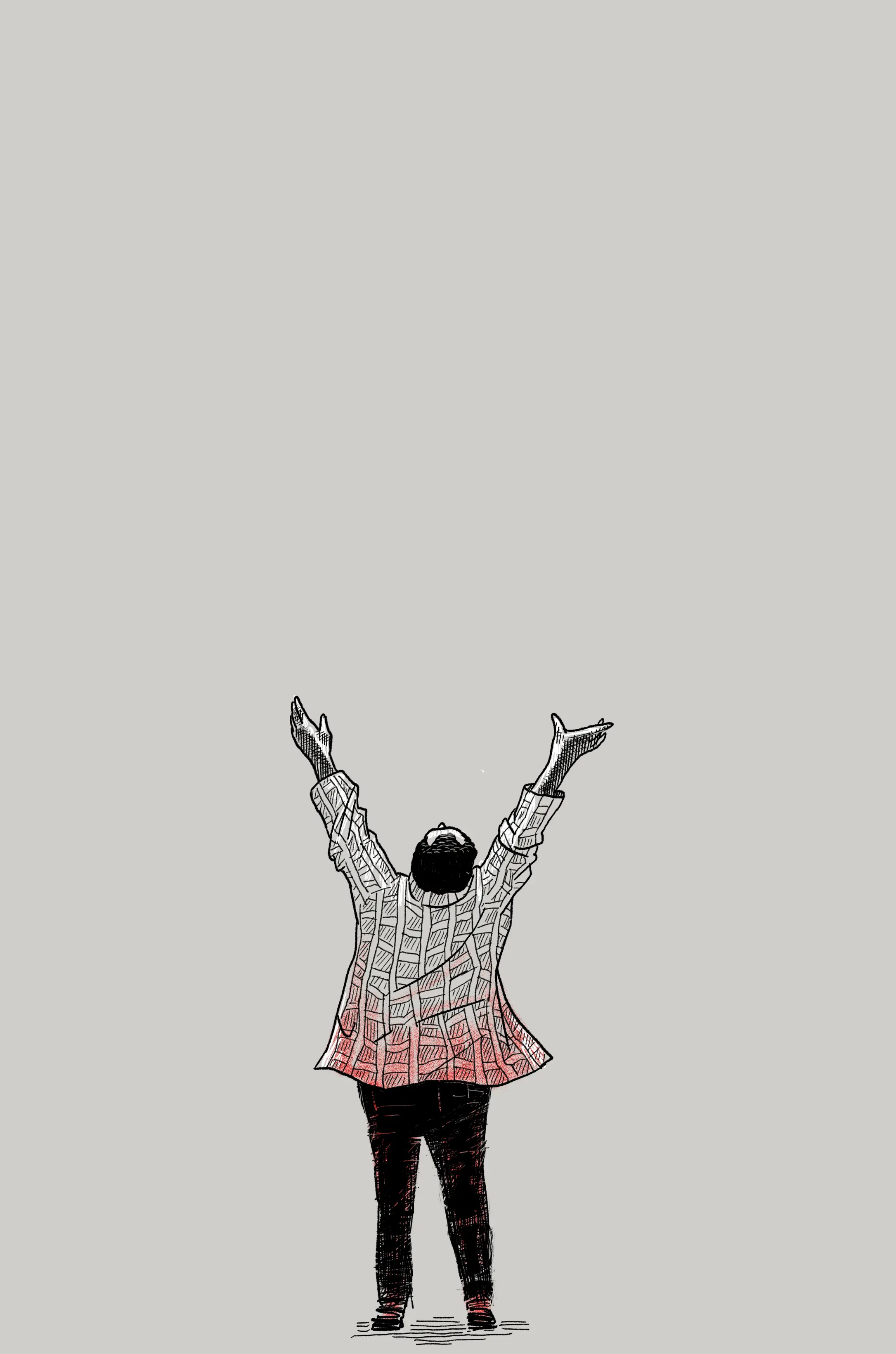 An illustration of Jumaah with his hands raised.