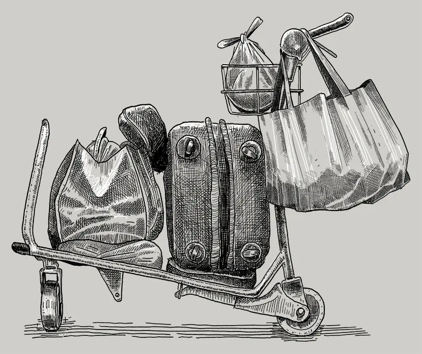 An illustration of Eileen’s trolley, which has all of her belongings.