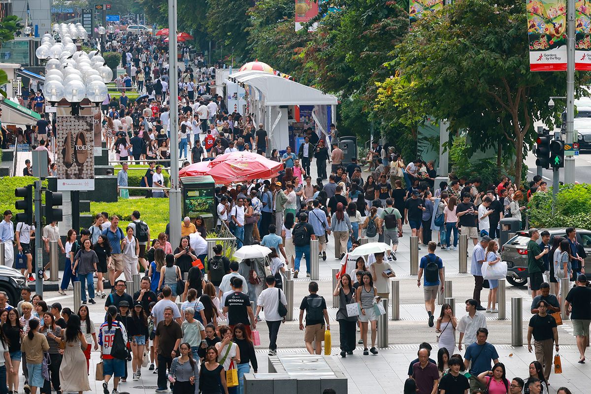 Pedestrians at Orchard Road on July 11, 2026.